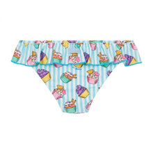 Load image into Gallery viewer, MC2 SAINT BARTH Costume Slip Mare Melly con Volant a Righe Biacnhe e Azzurre con Stampa Cupcake - Junior &amp; Co.it