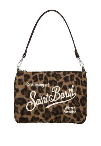 Mc2 Saint Barth Borsa a Spalla Parisienne Mini in Felt Misto Lana Leopardato Dimensioni: 22 x 16 cm