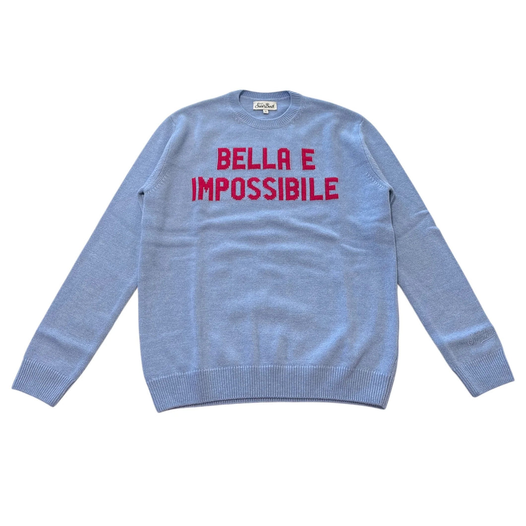 MC Saint Barth Maglia Princess Azzurra con Scritta Bella e Impossibile Fucsia