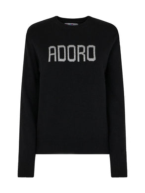 Mc2 Saint Barth Maglia in Lana Nera con Ricamo in Lurex Argento Adoro