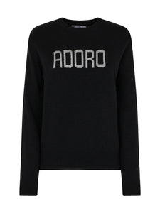 Mc2 Saint Barth Maglia in Lana Nera con Ricamo in Lurex Argento Adoro