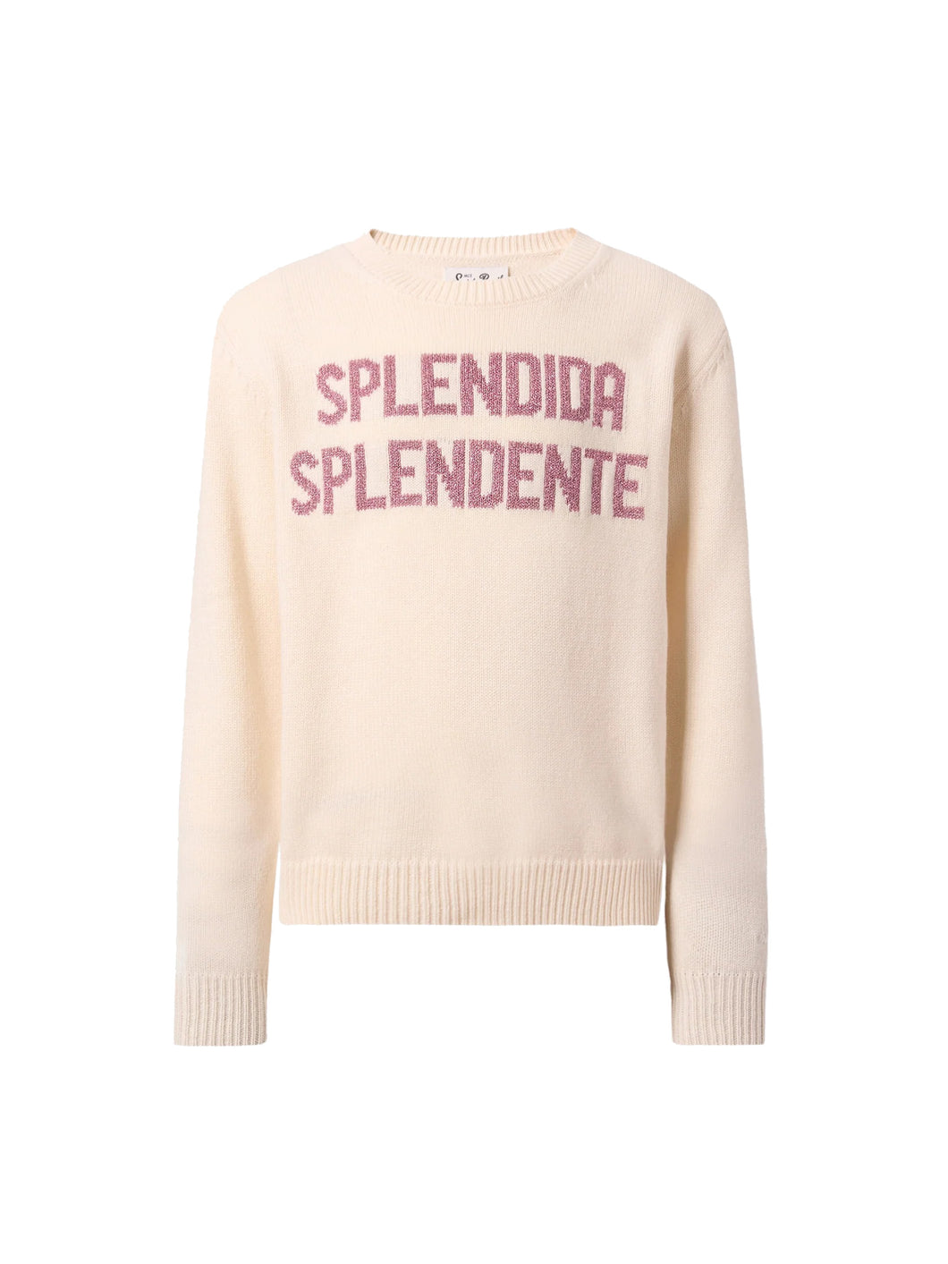 Mc2 Saint Barth Maglia Girocollo Panna con Scritta Slendida Splendente in Lurex Rosa