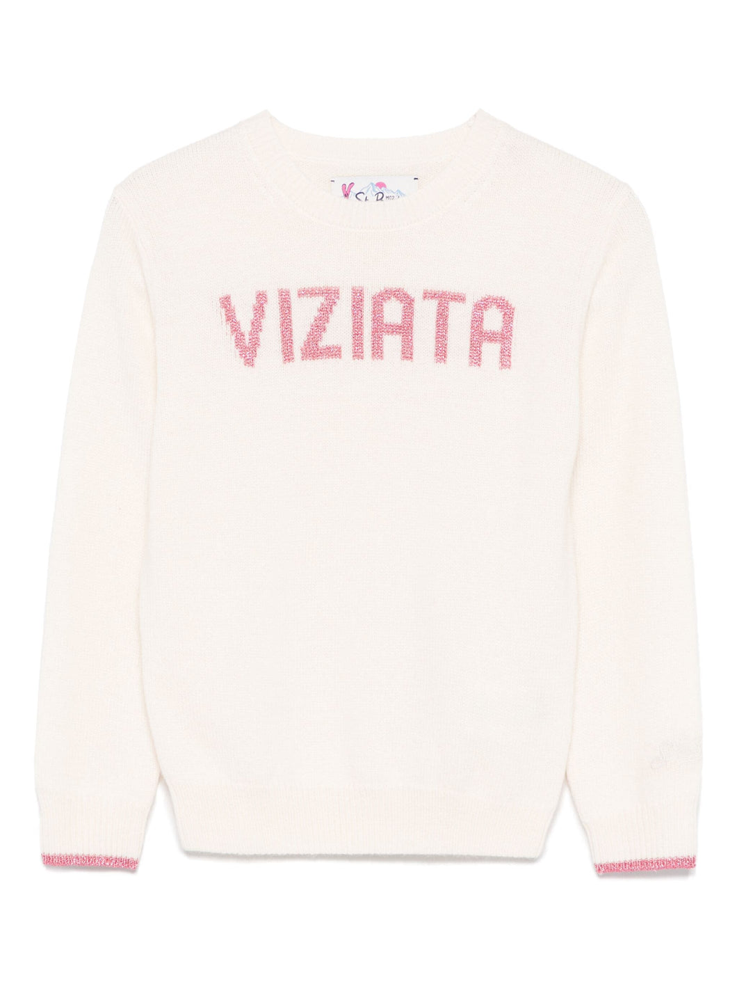 Mc2 Saint Barth Maglia Girocollo Panna da Bambina con Scritta ''Viziata'' in Lurex