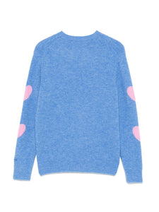 Mc2 Saint Barth Maglia Girocollo Azzurra da Bambina con Stampa Cuori Rosa e Ricamo Kissene Frega