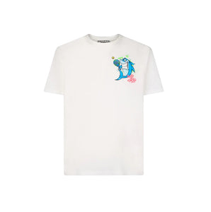 Mc2 Saint Barth T-Shirt Bianca Stampa Fronte e Retro Crypto Puppets Shark Padel