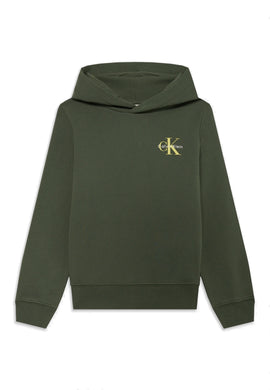 Calvin Klein Jeans Felpa con Cappuccio in Cotone Verde con Logo sul Petto