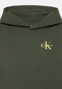 Calvin Klein Jeans Felpa con Cappuccio in Cotone Verde con Logo sul Petto