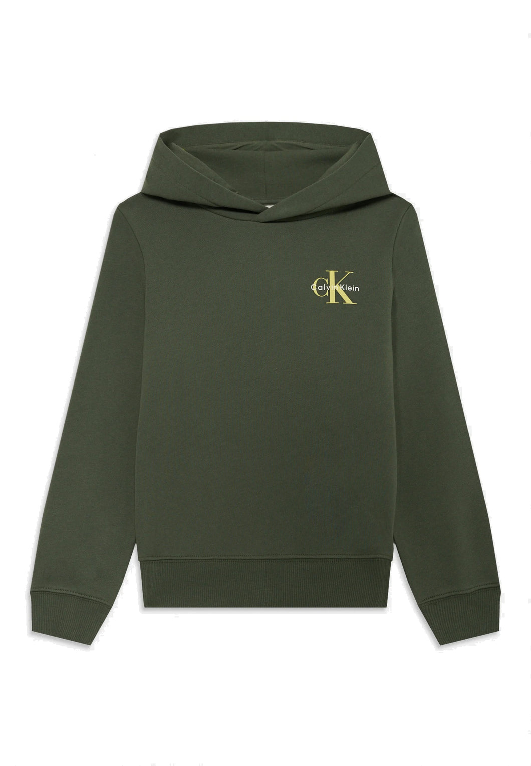Calvin Klein Jeans Felpa con Cappuccio in Cotone Verde con Logo sul Petto