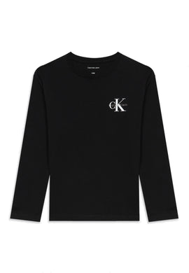 Calvin Klein Jeans T-Shirt Manica Lunga in Cotone Nero con Logo sul Petto