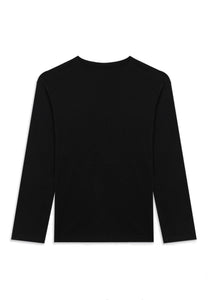 Calvin Klein Jeans T-Shirt Manica Lunga in Cotone Nero con Logo sul Petto