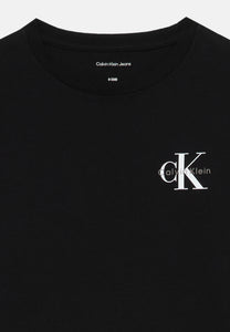 Calvin Klein Jeans T-Shirt Manica Lunga in Cotone Nero con Logo sul Petto