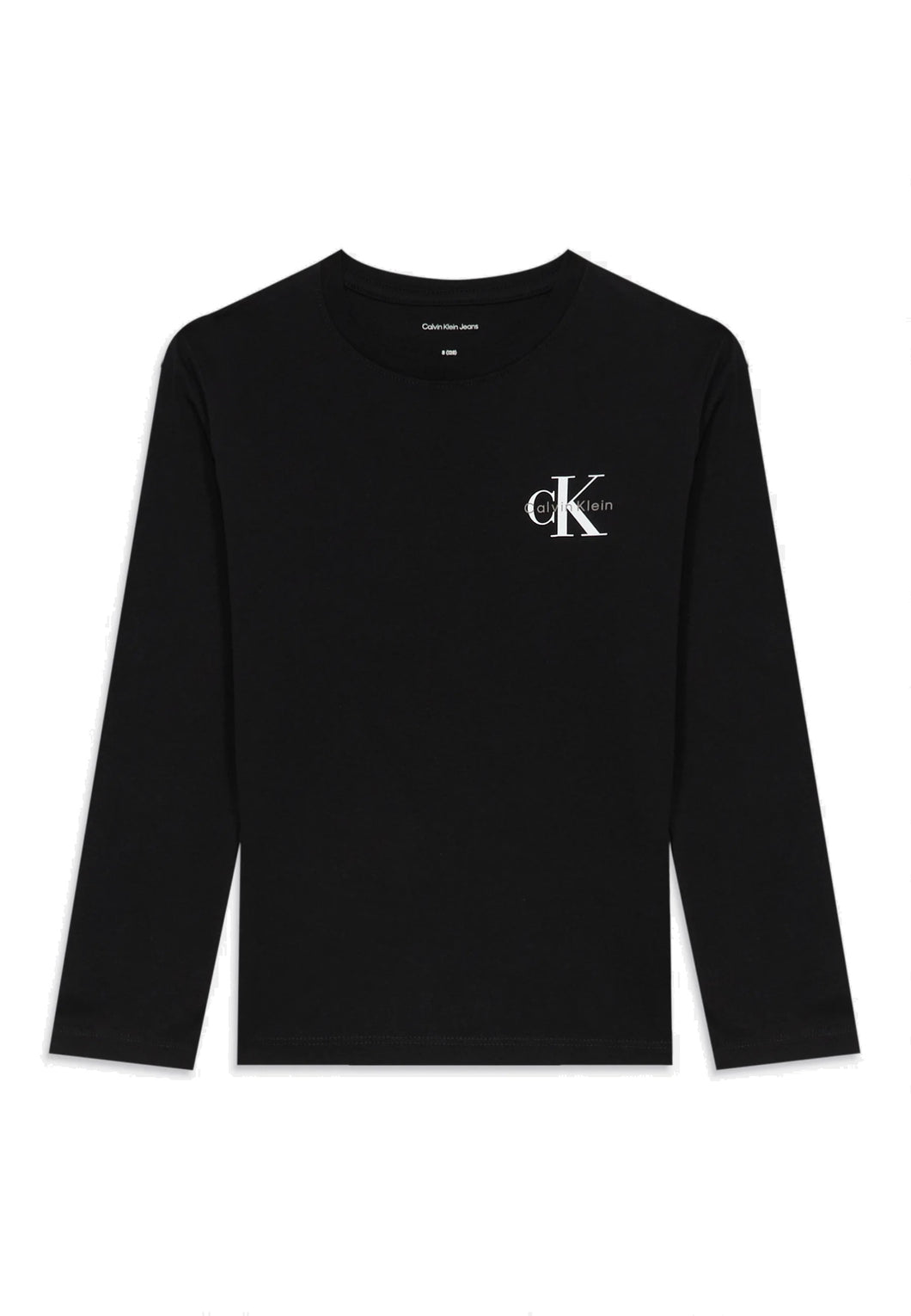 Calvin Klein Jeans T-Shirt Manica Lunga in Cotone Nero con Logo sul Petto