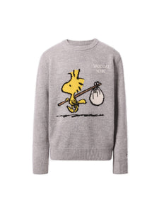 Mc2 Saint Barth Maglia Girocollo Grigia con Ricamo Peanuts sul Davanti e Scritta Vado dai Nonni