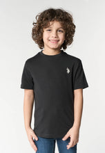 Carica l'immagine nel visualizzatore di Gallery, U.S. POLO ASSN T-shirt nera in cotone per bambini e ragazzi con logo ricamato