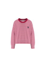 Load image into Gallery viewer, U.S. POLO ASSN Maglia per bambine e ragazze in cotone a righe bianche e fucsia con vestibilità crop