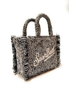 Mc2 Saint Barth Borsa Vanity Mini in Lana con Motivo Tweed Bianco e Nero Dimensioni: 20 x 19 x 10 cm