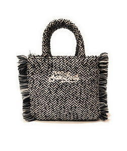 Mc2 Saint Barth Borsa Vanity Mini in Lana con Motivo Tweed Bianco e Nero Dimensioni: 20 x 19 x 10 cm