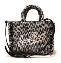 Carica l&#39;immagine nel visualizzatore di Gallery, Mc2 Saint Barth Borsa Vanity Mini in Lana con Motivo Tweed Bianco e Nero Dimensioni: 20 x 19 x 10 cm