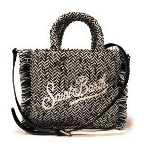 Mc2 Saint Barth Borsa Vanity Mini in Lana con Motivo Tweed Bianco e Nero Dimensioni: 20 x 19 x 10 cm