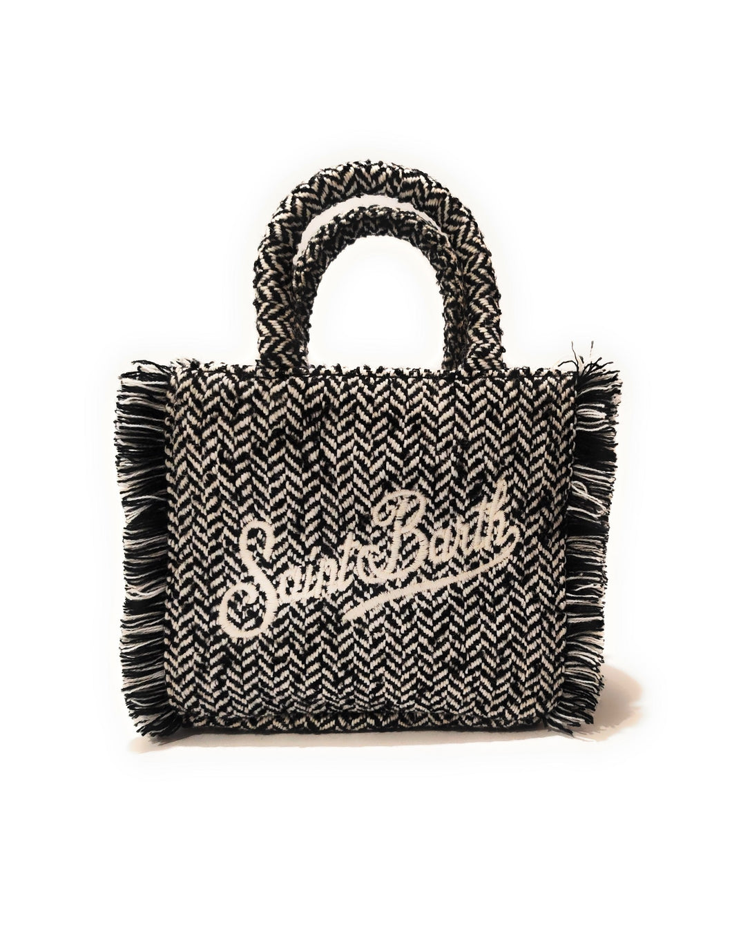 Mc2 Saint Barth Borsa Vanity Mini in Lana con Motivo Tweed Bianco e Nero Dimensioni: 20 x 19 x 10 cm