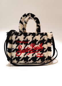 Mc2 Saint Barth Borsa Vanity Mini in Lana con Motivo Pied de Poul Bianco e Nero Dimensioni: 20 x 19 x 10 cm