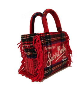 Mc2 Saint Barth Borsa Vanity Mini il Lana con Motivo Tartan Rosso Dimensioni: 20 x 19 x 10 cm