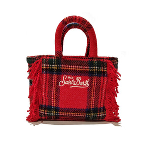 Mc2 Saint Barth Borsa Vanity Mini il Lana con Motivo Tartan Rosso Dimensioni: 20 x 19 x 10 cm