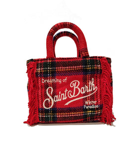 Mc2 Saint Barth Borsa Vanity Mini il Lana con Motivo Tartan Rosso Dimensioni: 20 x 19 x 10 cm