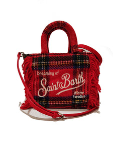 Mc2 Saint Barth Borsa Vanity Mini il Lana con Motivo Tartan Rosso Dimensioni: 20 x 19 x 10 cm