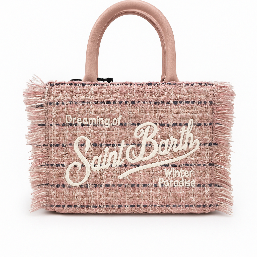 Mc2 Saint Barth Borsa Vanity Mini Tweed Shiny in lana rosa con motivo multicolore Dimensioni: 20 x 19 x 10 cm