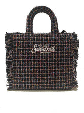 Carica l&#39;immagine nel visualizzatore di Gallery, Mc2 Saint Barth Borsa Vanity Mini Tweed Shiny in lana nera con fantasia multicolore Dimensioni: 20 x 19 x 10 cm