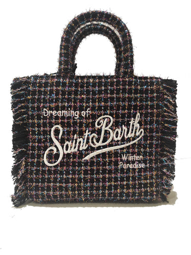 Mc2 Saint Barth Borsa Vanity Mini Tweed Shiny in lana nera con fantasia multicolore Dimensioni: 20 x 19 x 10 cm