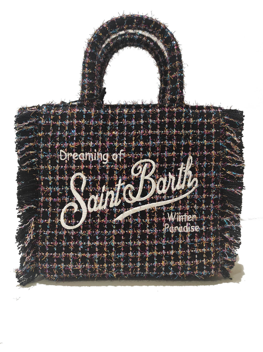 Mc2 Saint Barth Borsa Vanity Mini Tweed Shiny in lana nera con fantasia multicolore Dimensioni: 20 x 19 x 10 cm