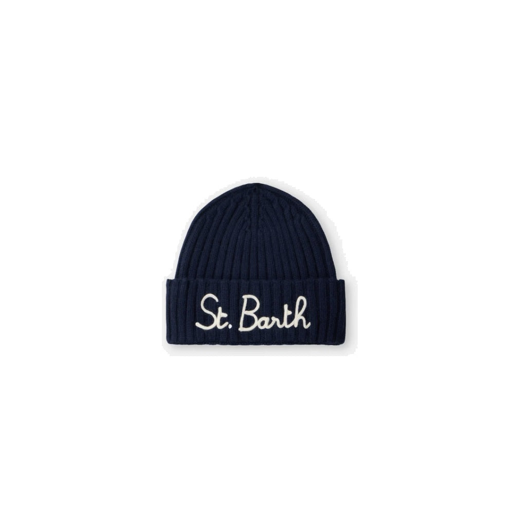 Mc2 Saint Barth Cappello Blu Wengen con Ricamo St. Barth Panna