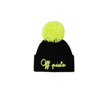 Carica l&#39;immagine nel visualizzatore di Gallery, Mc2 Saint Barth Cappello Nero Wengen con Pompon e Ricamo off Piste Giallo Fluo