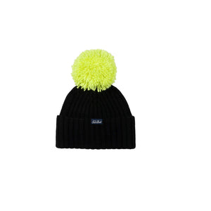 Mc2 Saint Barth Cappello Nero Wengen con Pompon e Ricamo off Piste Giallo Fluo