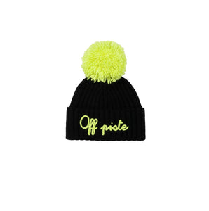 Mc2 Saint Barth Cappello Nero Wengen con Pompon e Ricamo off Piste Giallo Fluo