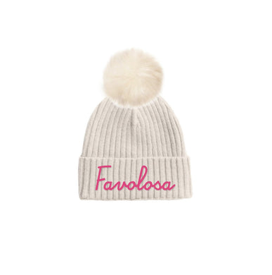 Mc2 Saint Barth Cappello Wengen Bianco con Pompon e Scritta Favolosa Fucsia