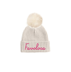 Mc2 Saint Barth Cappello Wengen Bianco con Pompon e Scritta Favolosa Fucsia