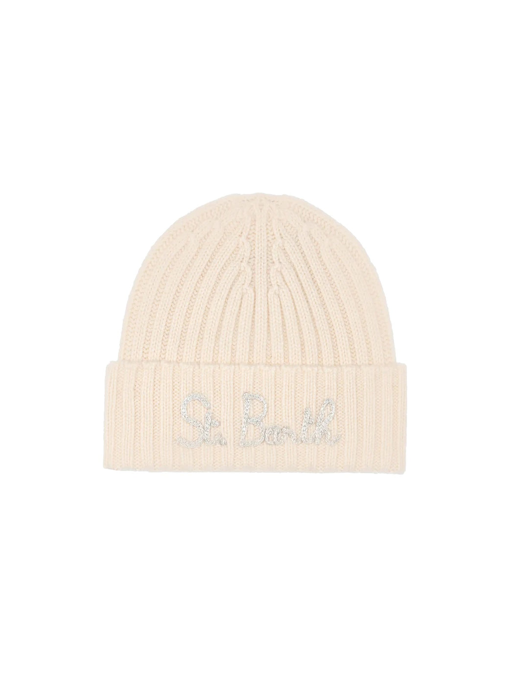 Mc2 Saint Barth Cappello Wengen Bianco con Ricamo St. Barth in Lurex Argento