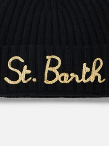 Mc2 Saint Barth Cappello Wengen Nero con Ricamo St. Barth in Lurex Oro