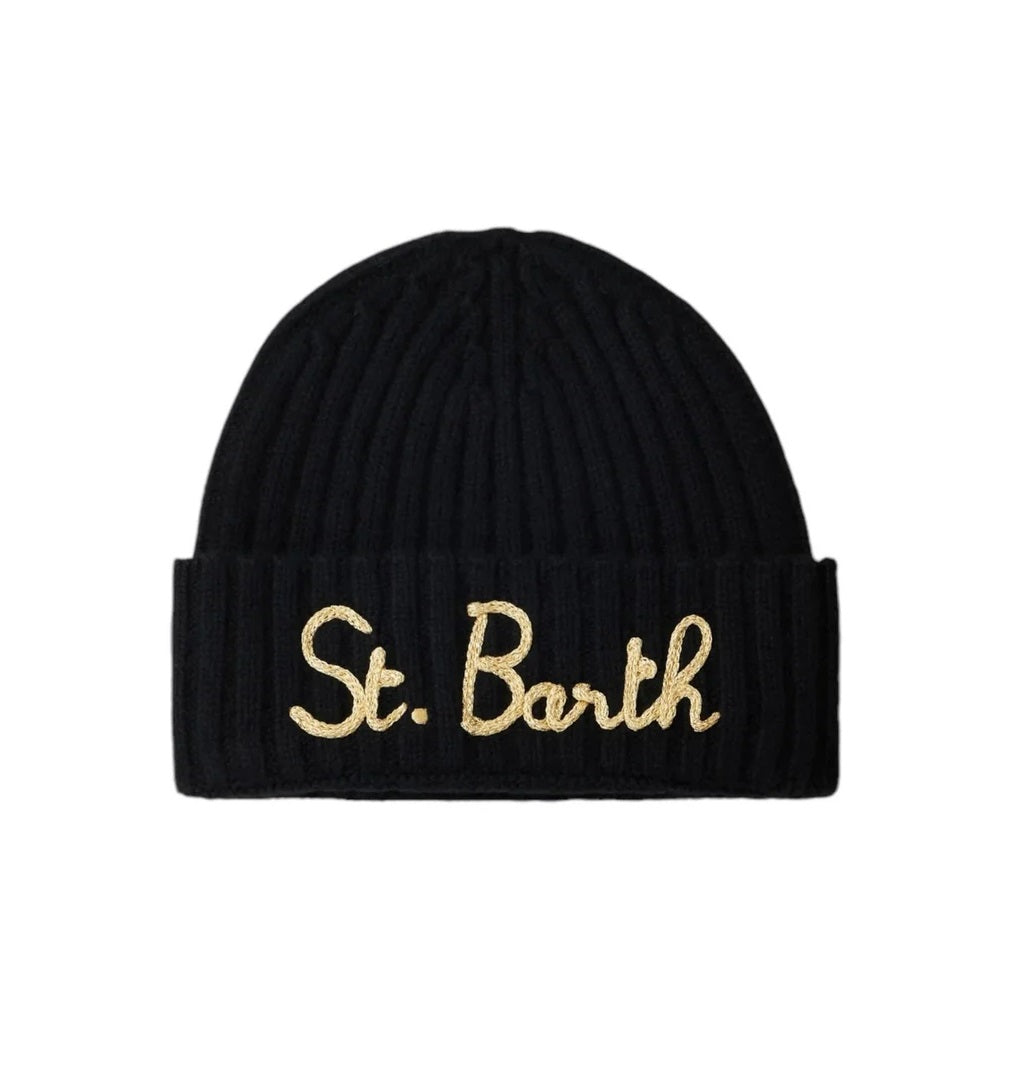 Mc2 Saint Barth Cappello Wengen Nero con Ricamo St. Barth in Lurex Oro