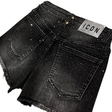 Carica l'immagine nel visualizzatore di Gallery, Short in jeans nero con strass - Junior &amp; Co.it