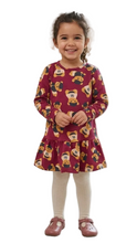 Carica l'immagine nel visualizzatore di Gallery, SARABANDA Abito Bambina Bordeaux Felpa Stretch Orsetti - Junior &amp; Co.it