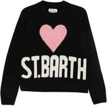 Carica l'immagine nel visualizzatore di Gallery, Saint Barth MC2 Maglia Kyla Nera con Jacquard Cuore St. Barth