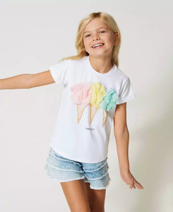T-shirt TWIN SET stampa e tulle