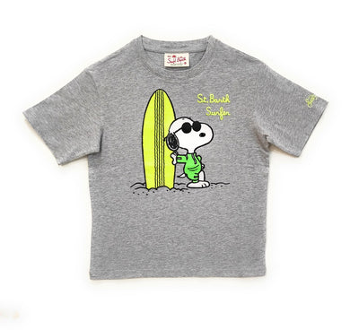 T-shirt MC2 SAINT BARTH grigio melange stampa Snoopy Surfer